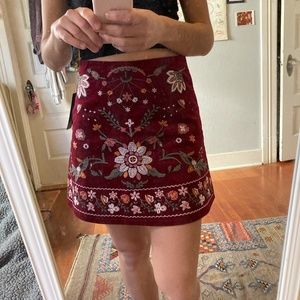 Flower Embroidered Corduroy Skirt